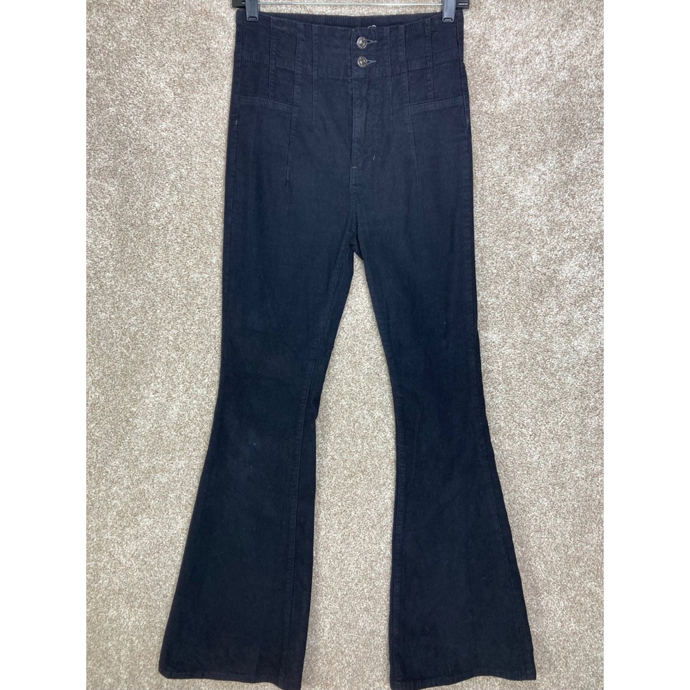 We The Free High Rise Corduroy Flare Pants Womens 26 Black Bell Bottoms Stretch - Picture 2 of 9